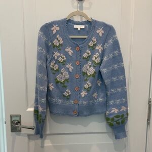 LoveShackFancy Blue Floral Cardigan